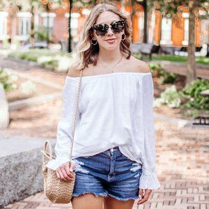 LOFT Long Sleeve White Off the Shoulder Top